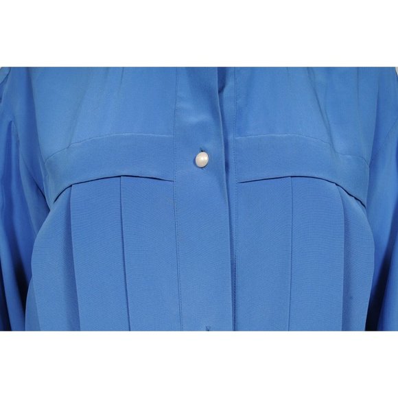 Chanel Womens Blouse Shirt Dress 40 Blue Silk Pleated Pearl Button Front Tunic - Picture 4 of 12